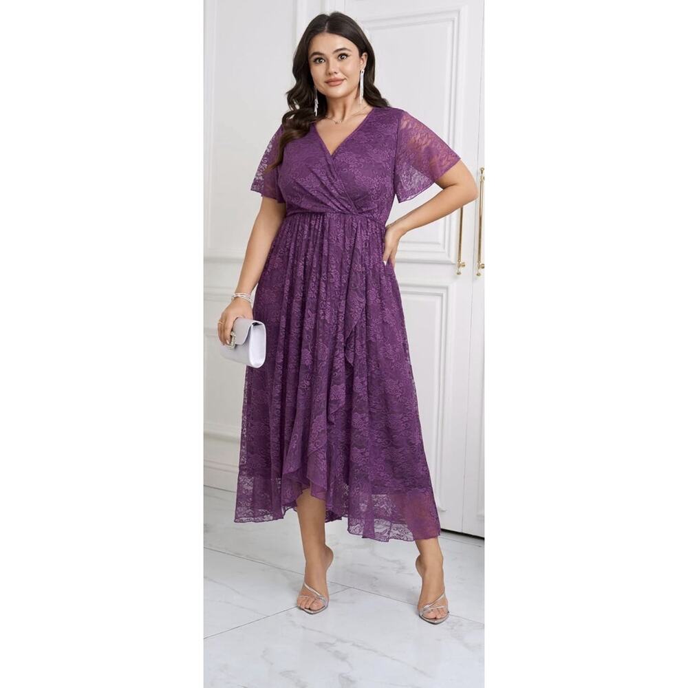 Scomchic Stretch Lace Midi Dress Purple Women’s Large